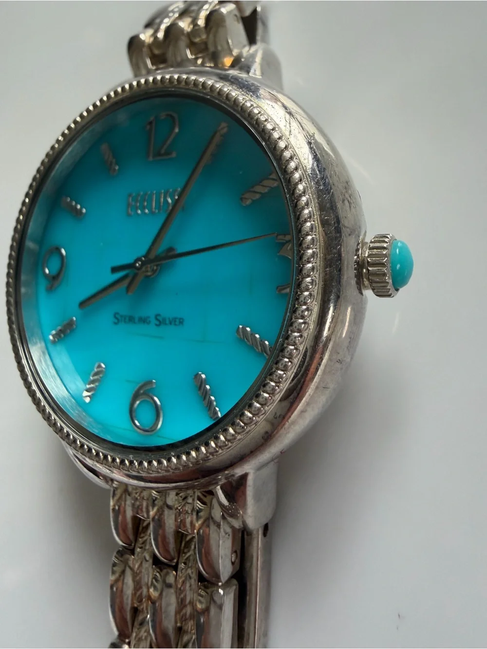 Ecclissi Sterling Silver Back Ladies Watch - Silver with Turquoise Crown